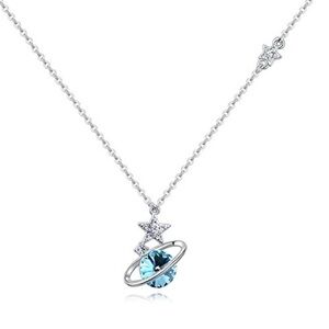 Blue Moon Star Saturn Swarovski Crystal Pendant Necklace 16.5”+2” ext. New